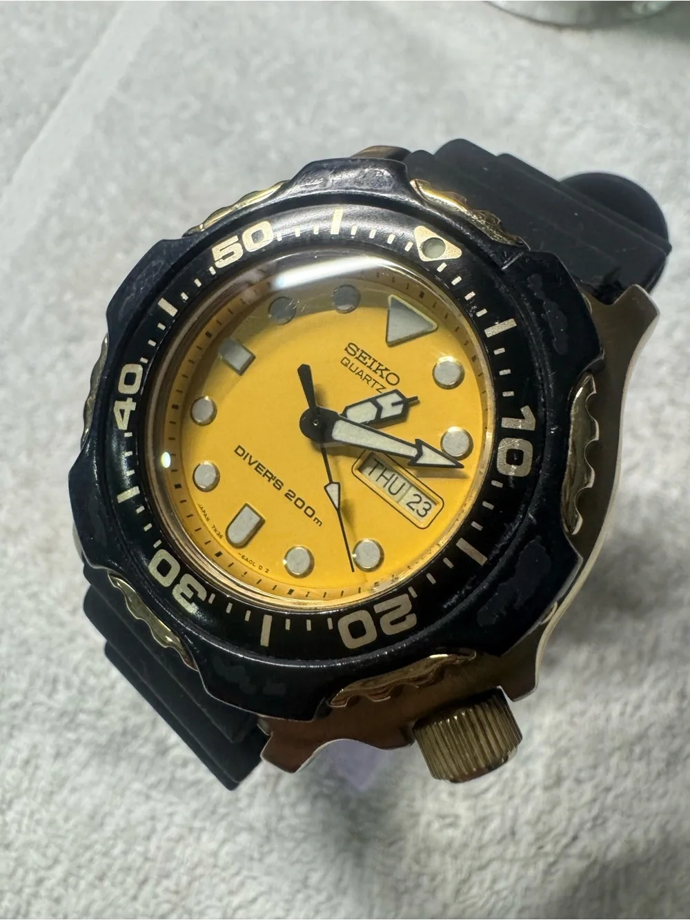 Seiko Yellow Dial Diver's Watch with Black Bezel